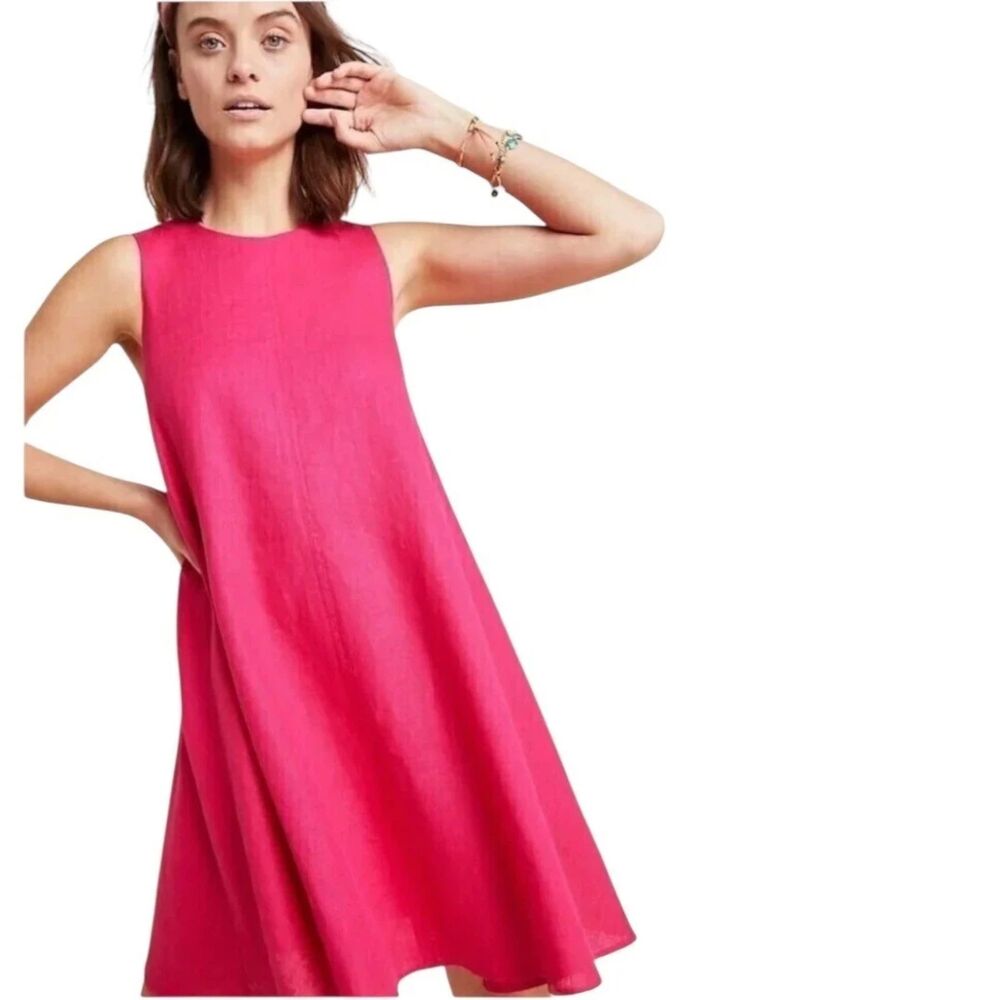 Anthropologie Maeve Linen Melbourne Swing Dress Sz Medium Sleeveless Lined Pink